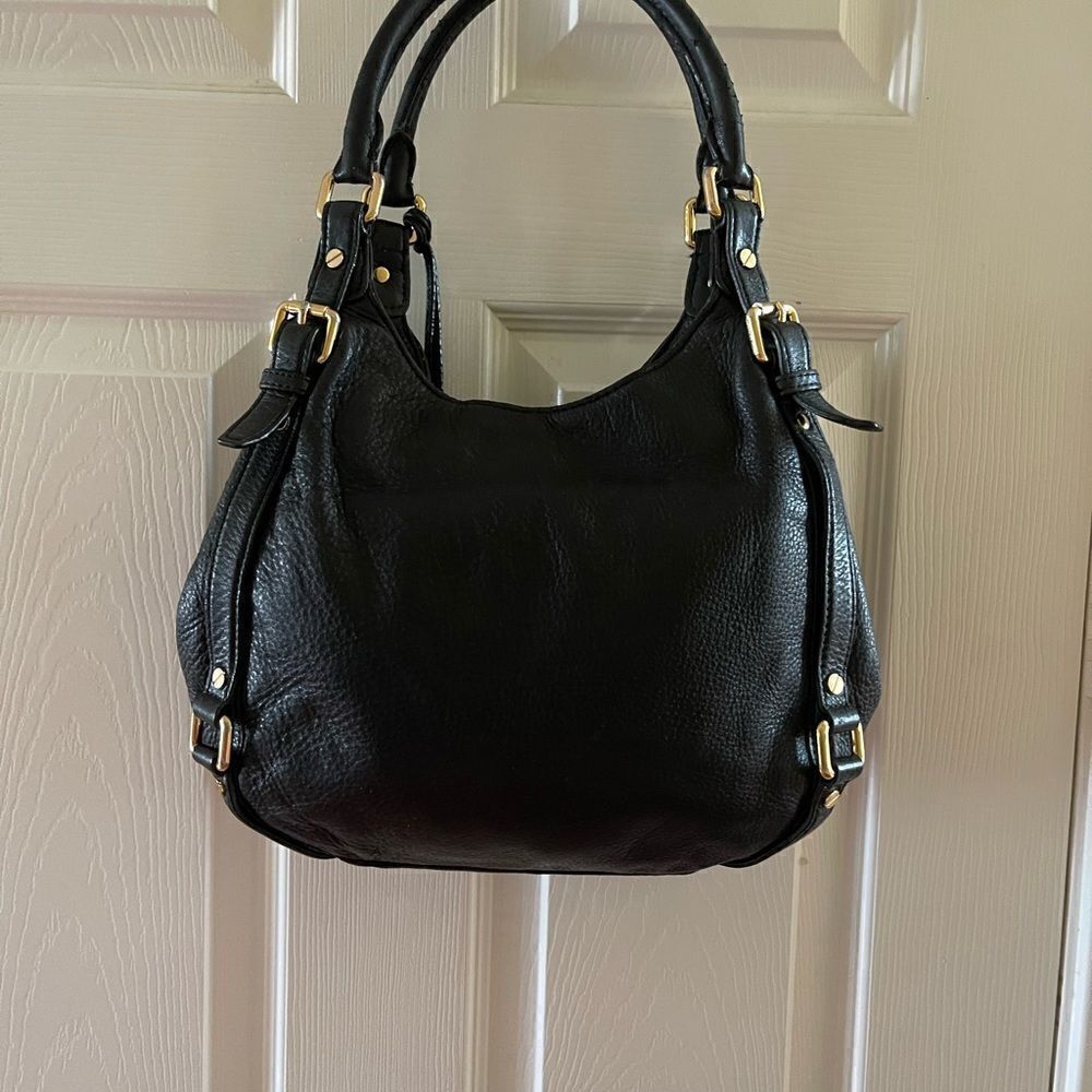 Michael Kors Black Pebble Leather Satchel with gold tone hardwares and accents. - Picture 2 of 16